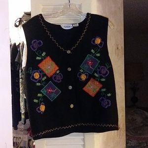 VINTAGE Wool Vest, Hand Designed Appliques; VINTAGE